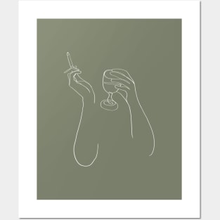 Wine & Cigarettes (white line) Posters and Art